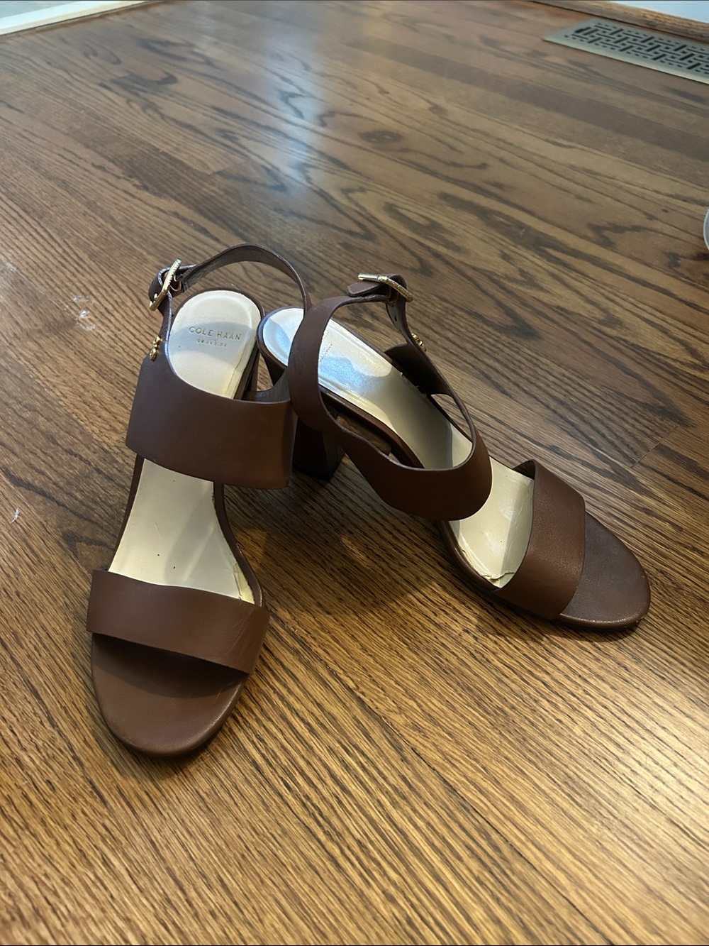 Cole Haan Brown Leather Block Heel— Size 9